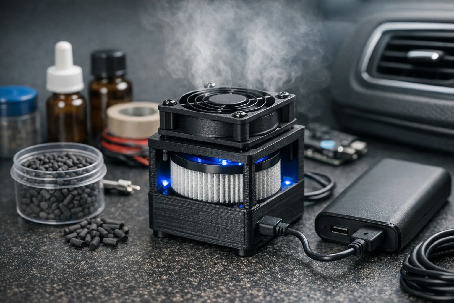 Mini DIY Luftreiniger fuer Auto und Reise: kompakte Selbstbau-Loesungen