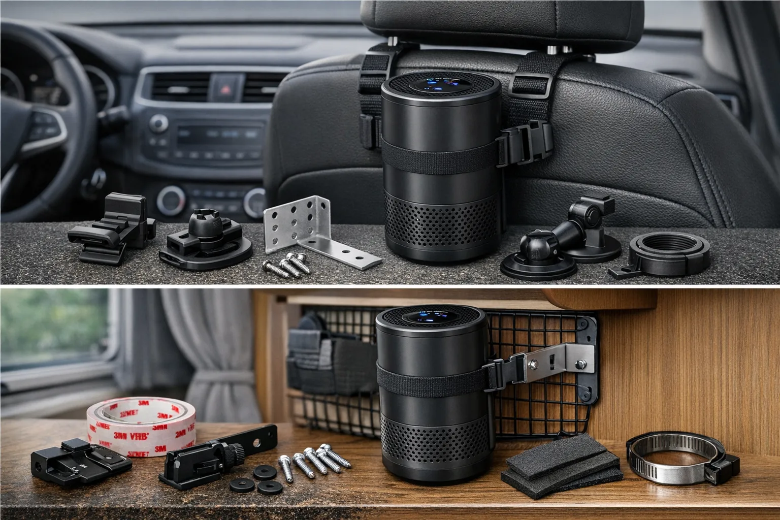 Montage- und Befestigungsloesungen fuer DIY Luftreiniger im Auto und Wohnmobil